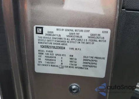 2008 GMC Acadia Slt-1 from USA, damaged, VIN 1GKER23708J236934